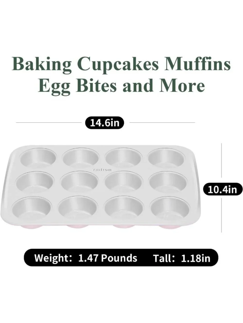 Nonstick Ceramic Muffin Pan - 12 Cup Cupcake Tin, Oven Safe, Non-Toxic, Pink